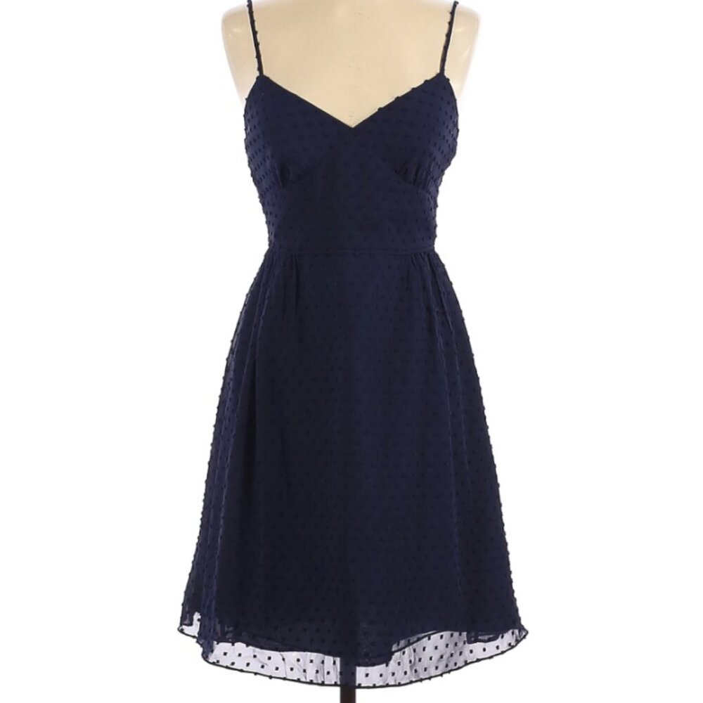 J Crew Cameron Swiss Dot Navy Blue Dress